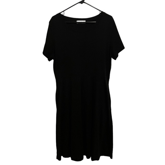 Nemidor Black Slinky Short Sleeve Dress With Pockets Size 16 - Picture 1 of 7